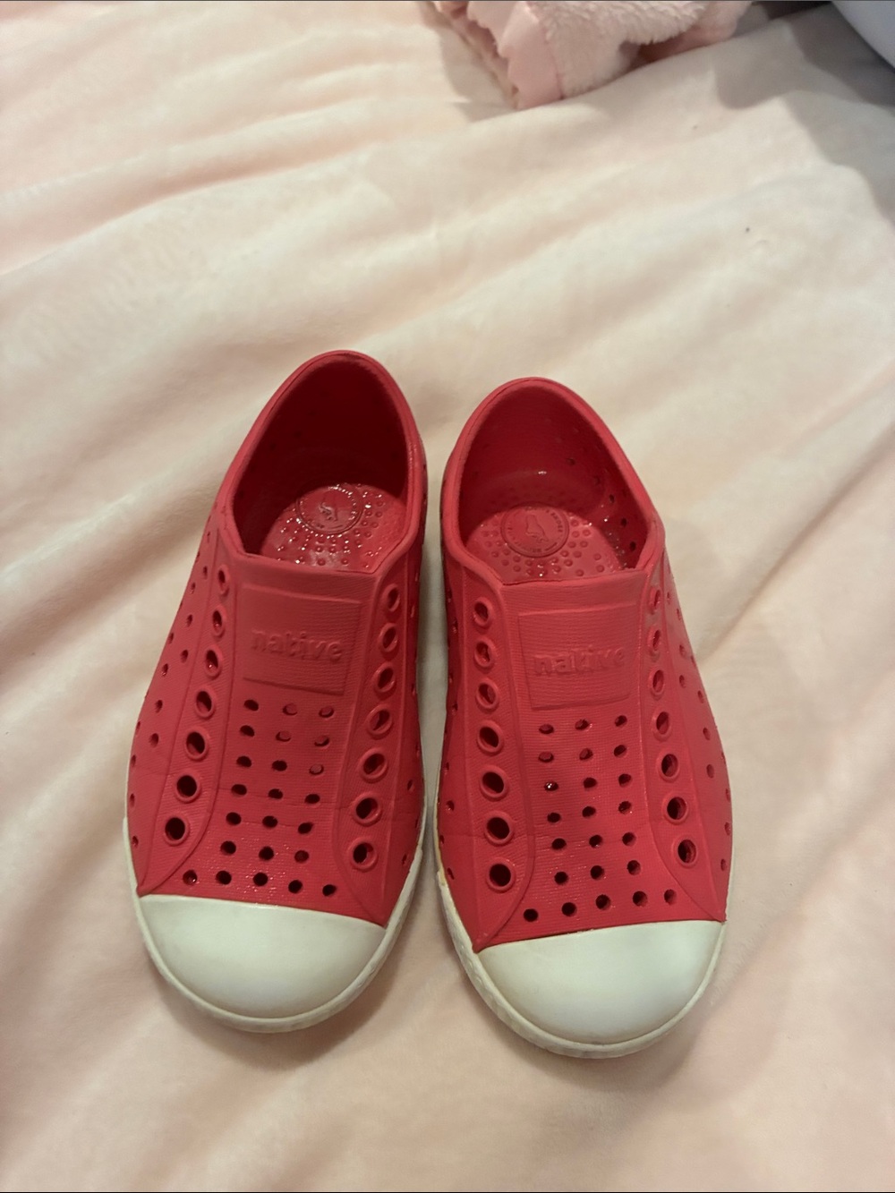 Native Slip-On Sneakers in Red with White Toe Cap